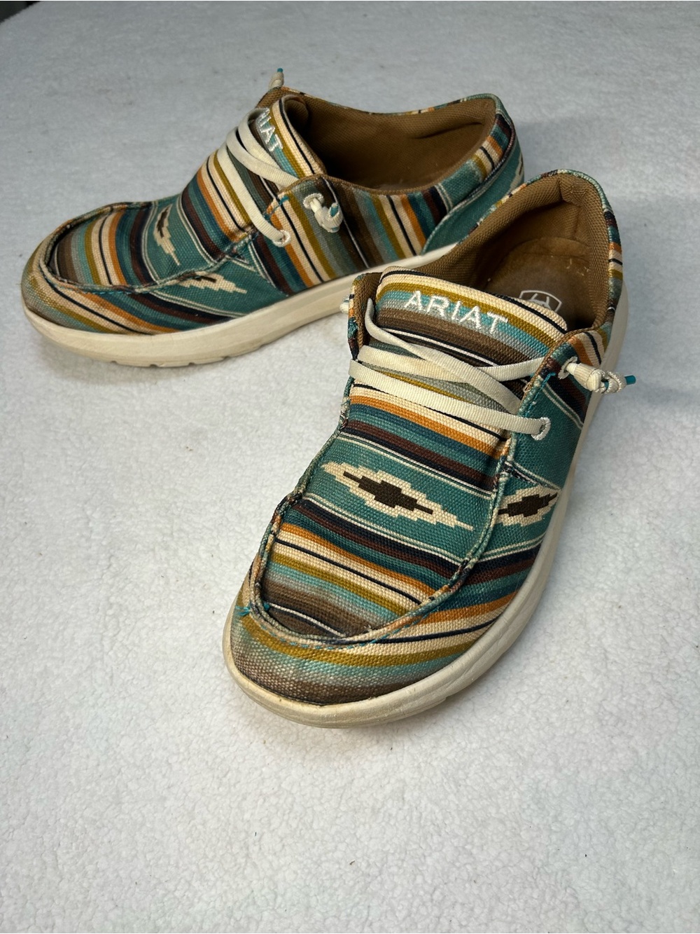 Ariat Teal and Brown Striped Slip-On Sneakers